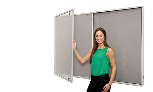 A range of notice boards with lockable, hinged doors. Wide choice of sizes, styles and colour available.